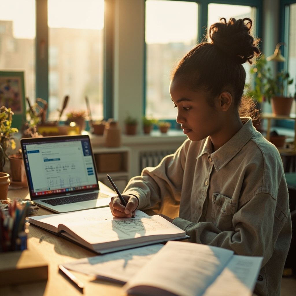 Diverse high school student studying arts in creative studio