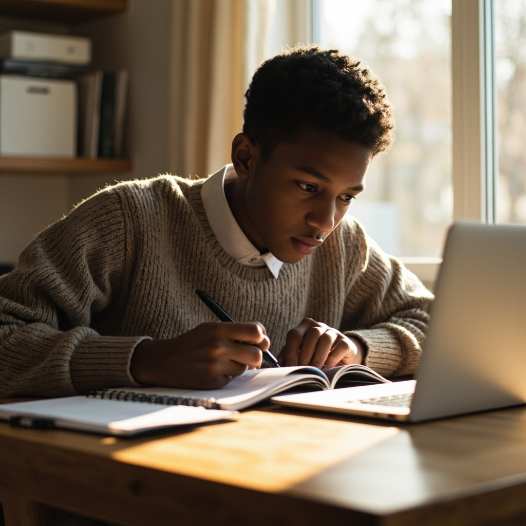 Student noting a scholarship deadline in a planner
