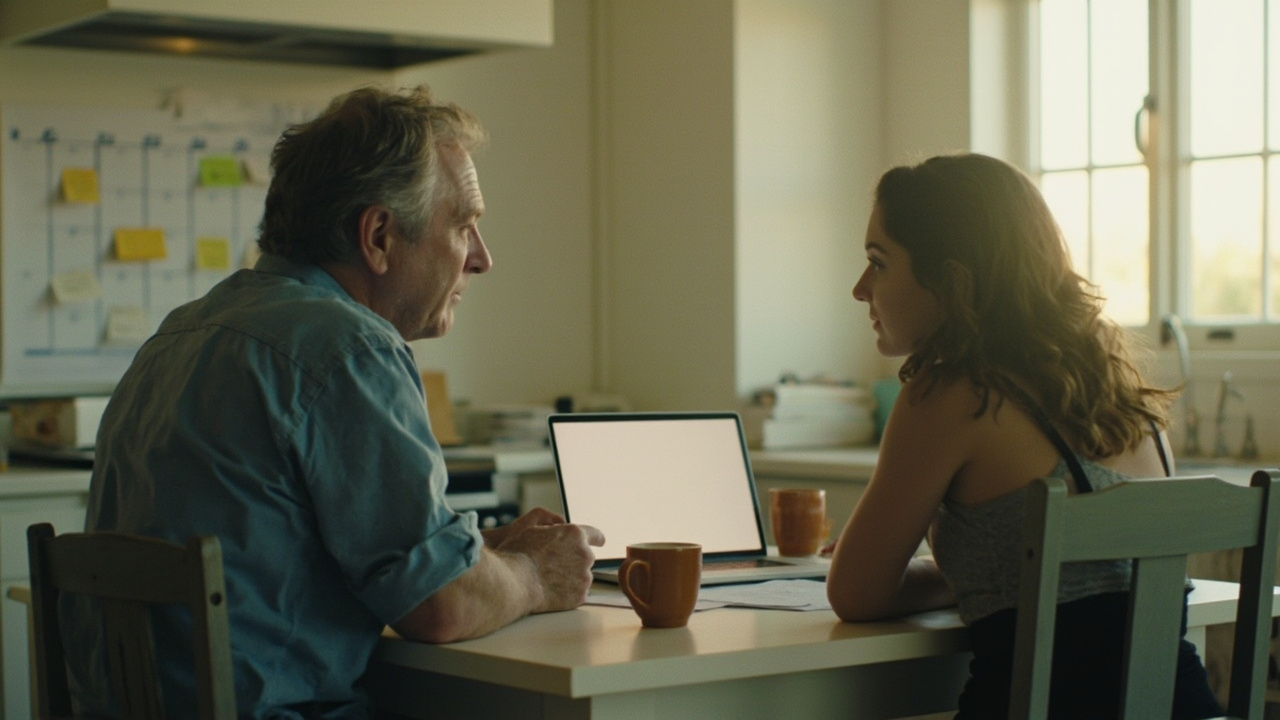 Parent and teenage student planning aid deadlines at a kitchen table