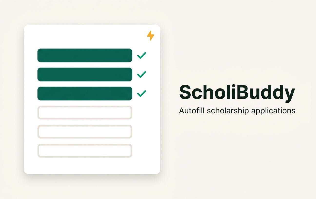 Laptop showing a scholarship form half filled beside a review panel