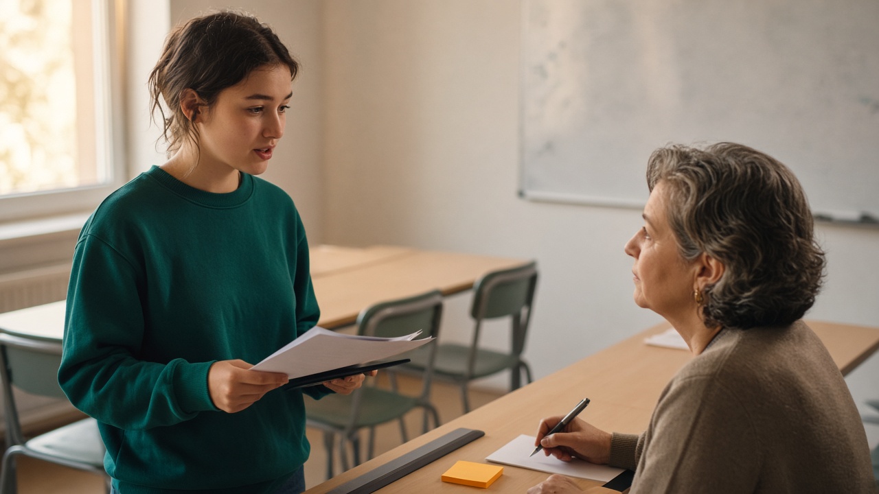 Student asking a teacher for a recommendation letter after class